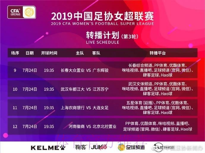 敢热爱 耀出色- 2019女超联赛第三轮赛事预告